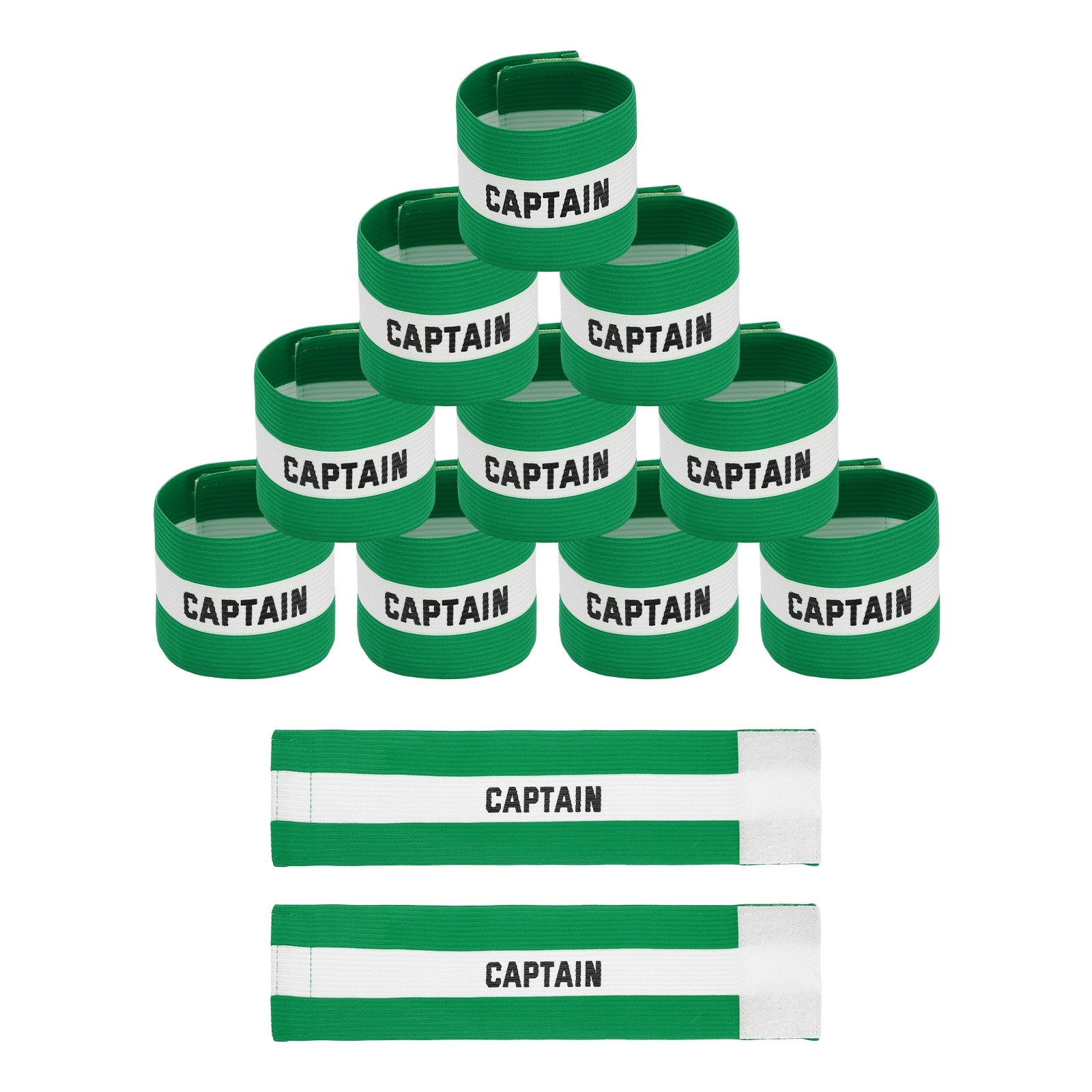 12Pcs Soccer Captain Armbands,  Adjustable Captain Bands, Green&White