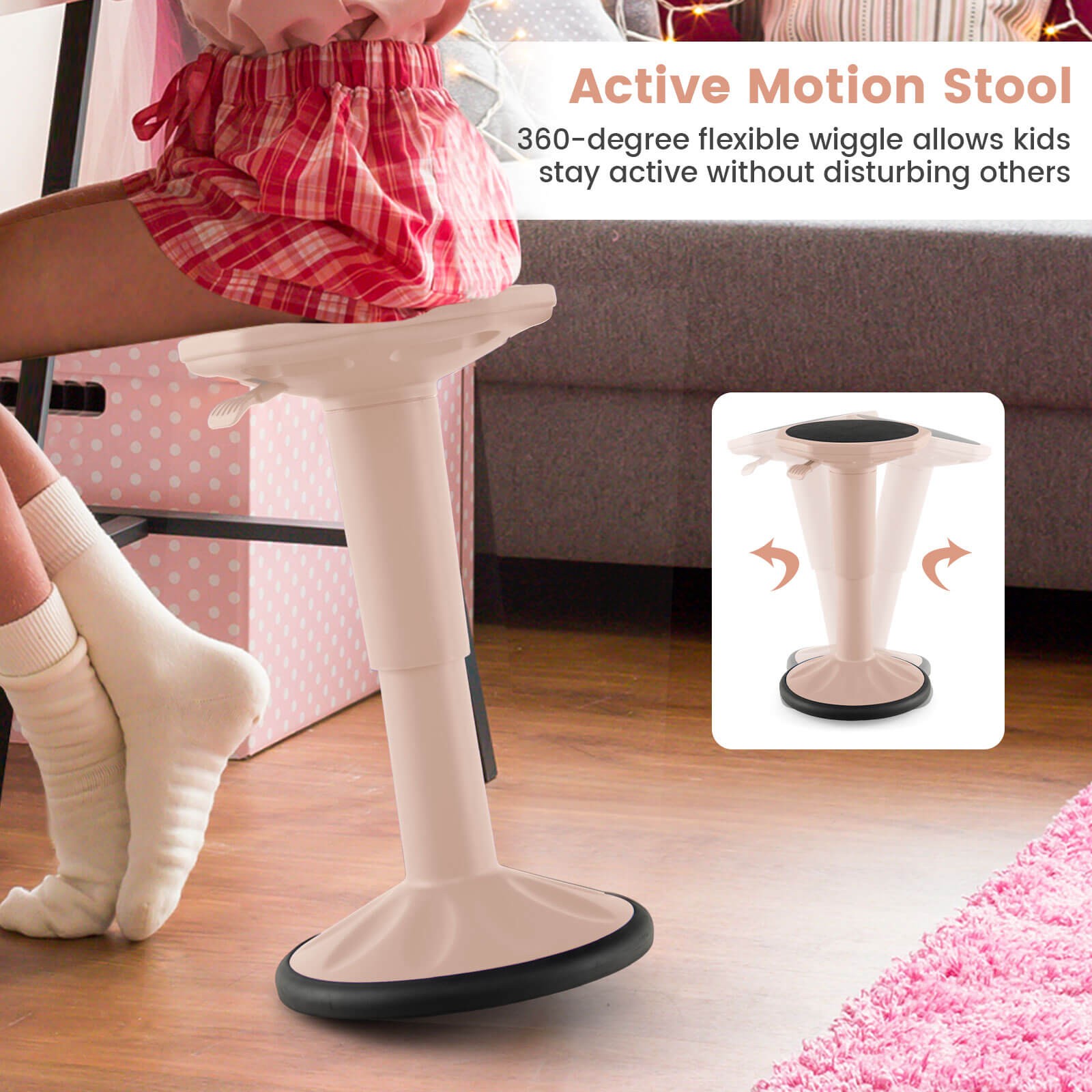 Kids Active Motion Stool Ergonomic Wobble Chair w/ Adjustable Height Pink