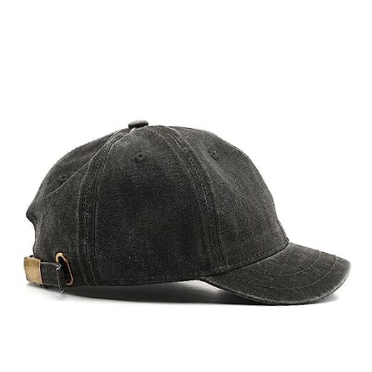 Short Brim Vintage Baseball Cap Adjustable Unstructured Washed One Size Black