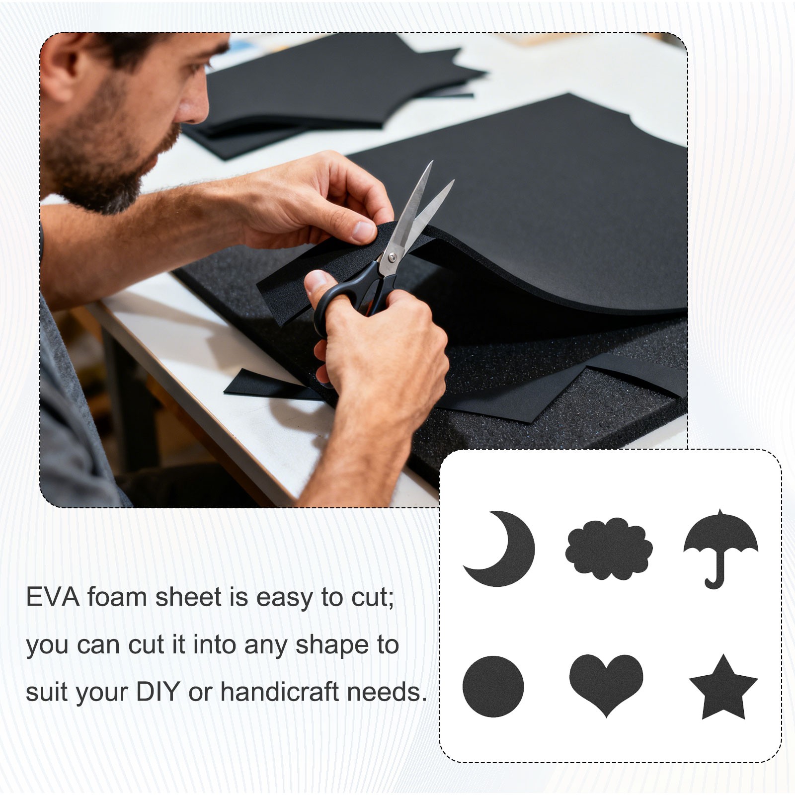 EVA Foam Roll with Adhesive Backing, 3mm 1/8" Thick 78''x13'', Black