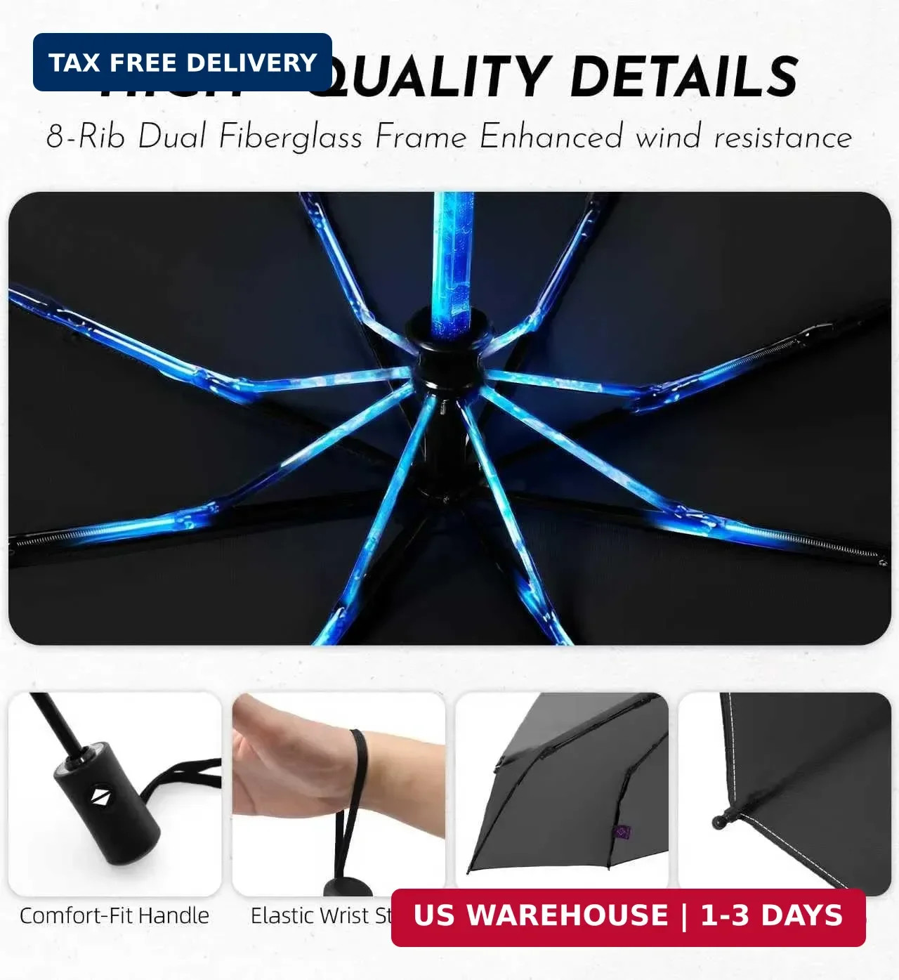 Compact Travel Windproof Umbrella, 43" Auto open/close Folding Quick Dry Umbrell