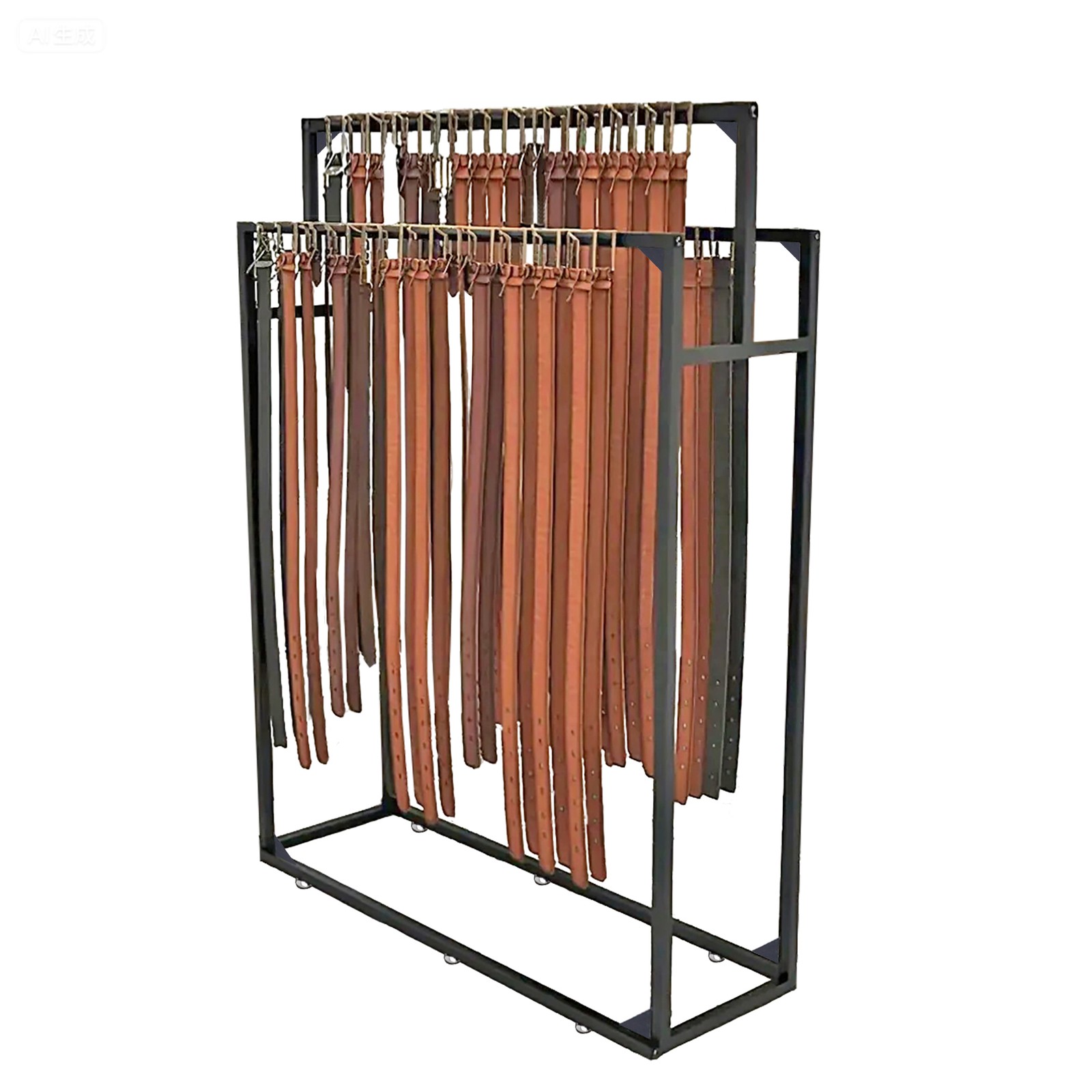2-Sided Belt Display Rack, 32 Hooks Metal Retail Stand, Scarf Necktie Purse