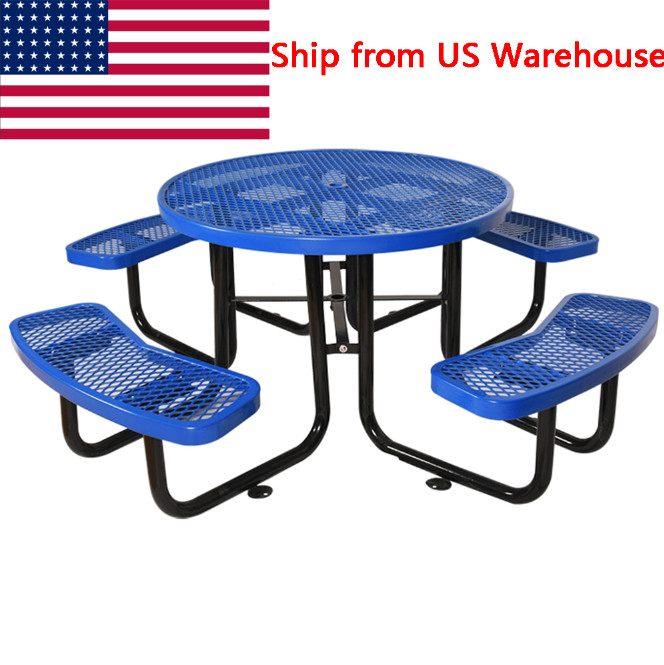 Round Outdoor Steel Picnic Table 46" blue ,with umbrella pole