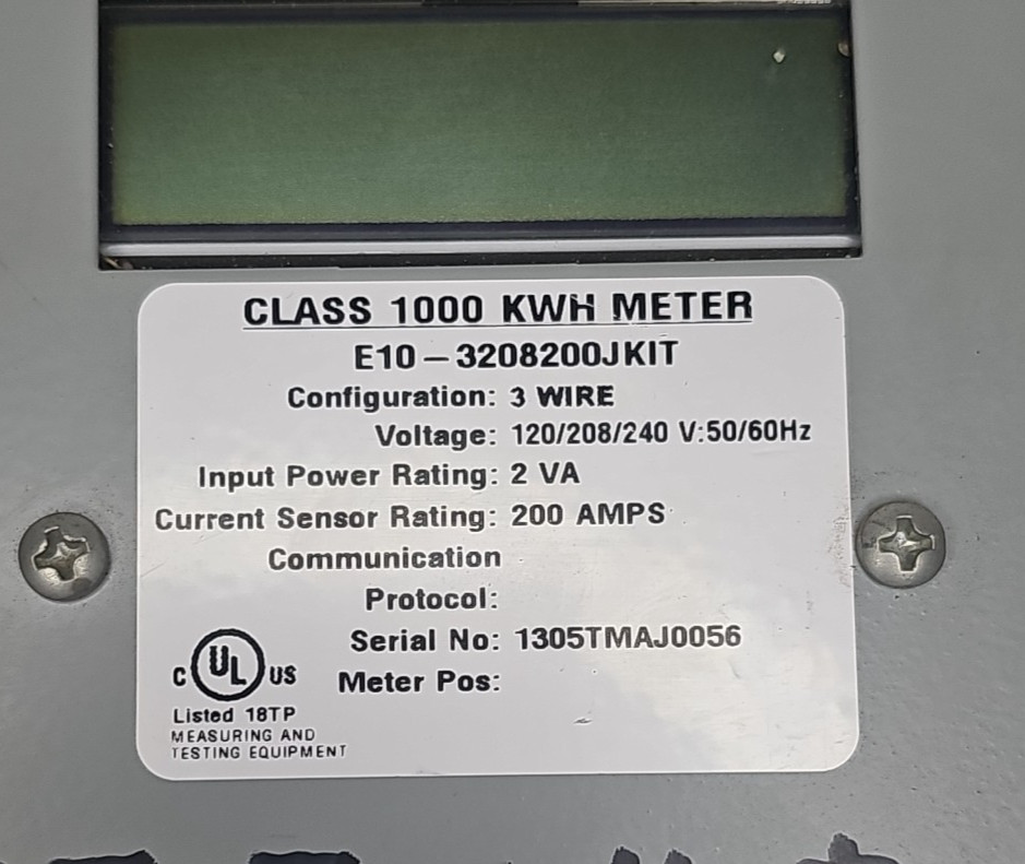 E-Mon D-Mon E10-3208200JKIT 1000 KWH Meter, 208V, 200A, 3 wire