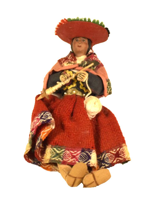 1930s-50s Peru Peruvian Cusco Area Handmade 8" Doll Composition & Cloth #19