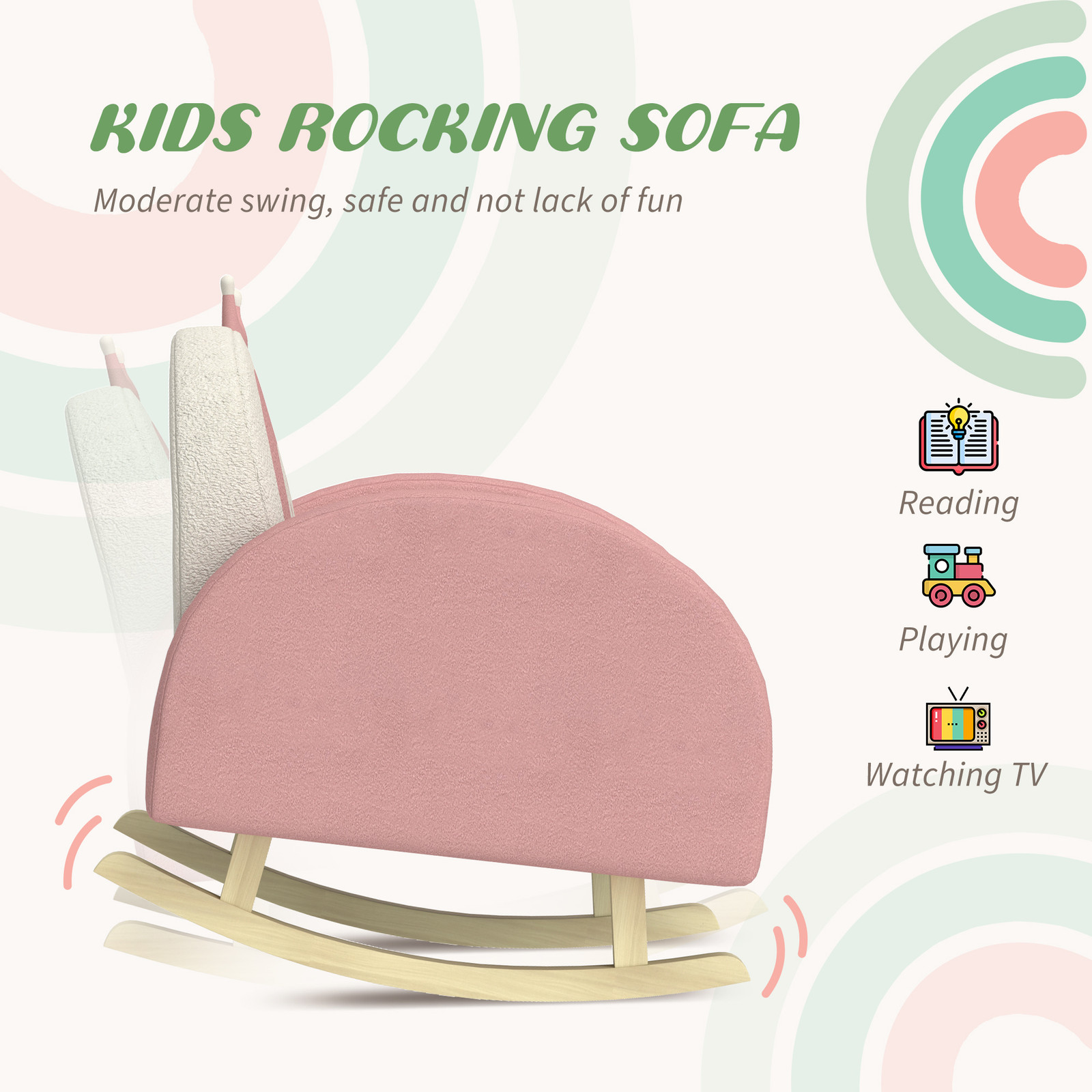 Kids Sofa, Rocking Toddler Sofa Chair, Gift for 18-36 Months, Pink