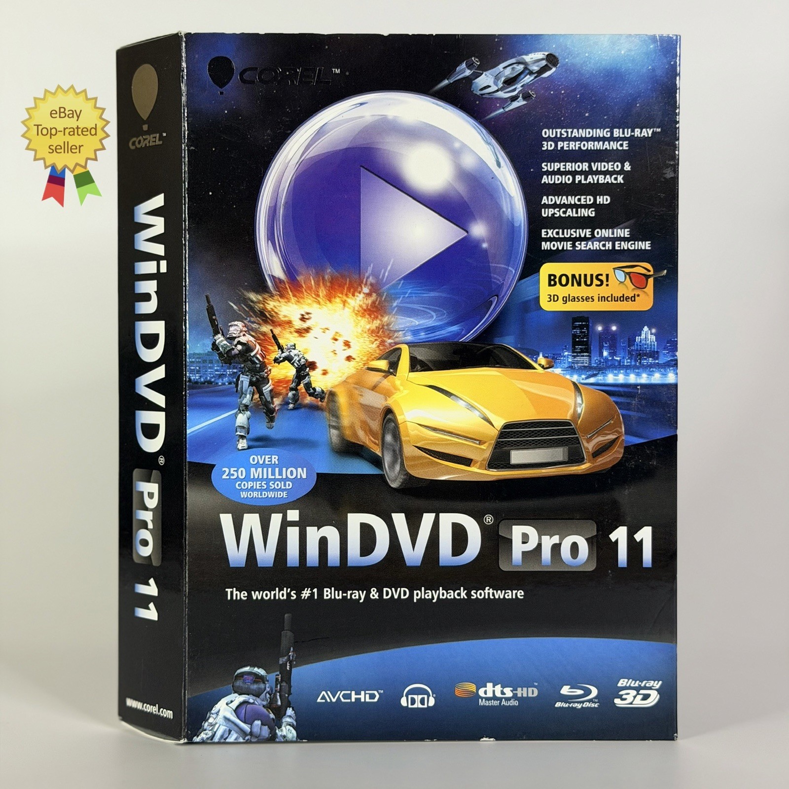 NEW Corel WinDVD Pro 11 Blu-ray & DVD Software Windows PC + 3D Glasses - SEALED