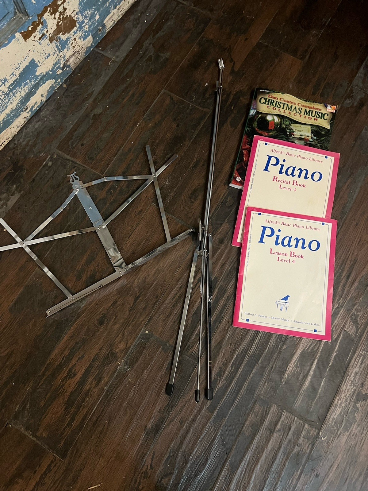 Metal Folding Tripod Music Stand With 3 Vintage Piano Music Books