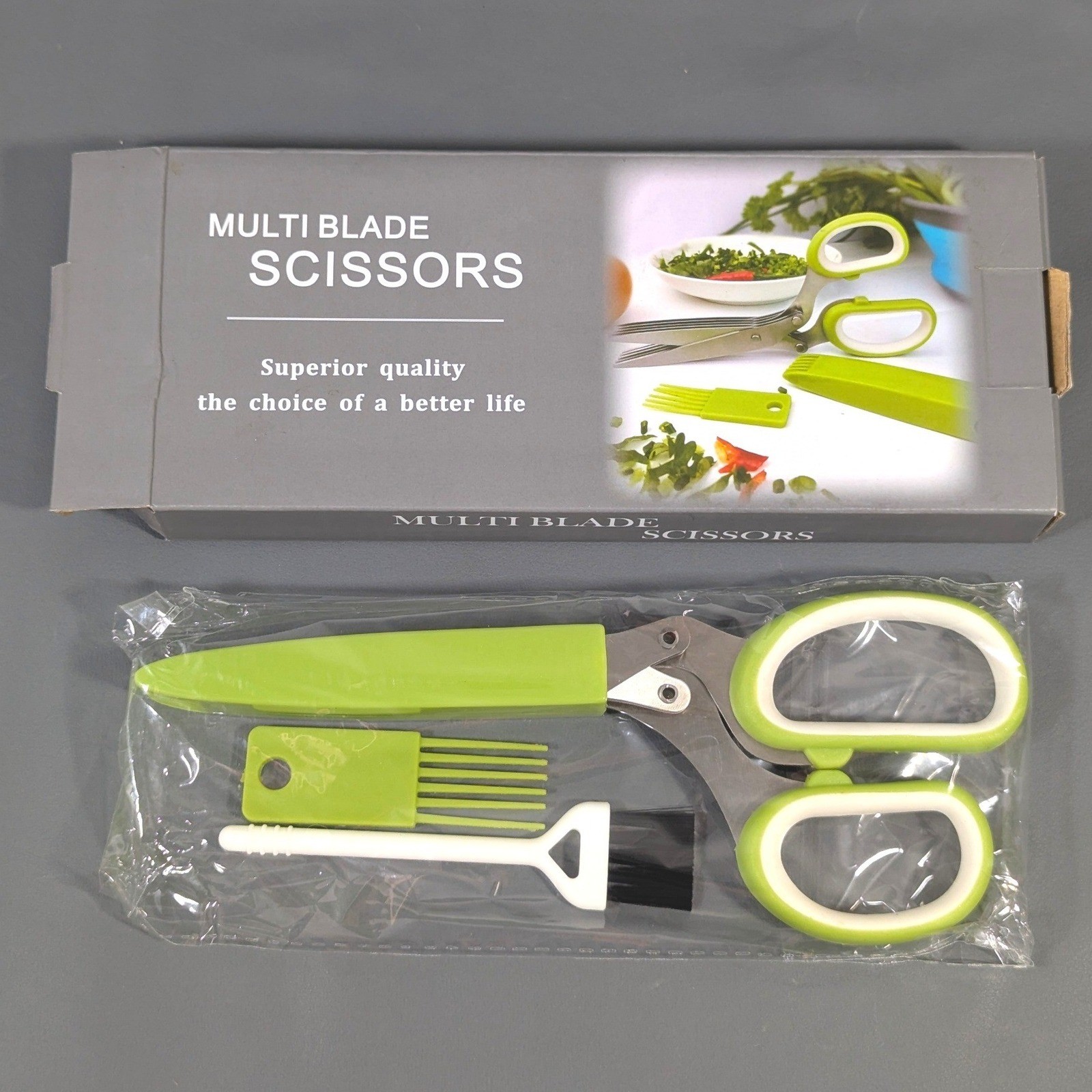 Multi Blade Herb Scissors 5 Blade Stainless Steel Kitchen Shears Green Set