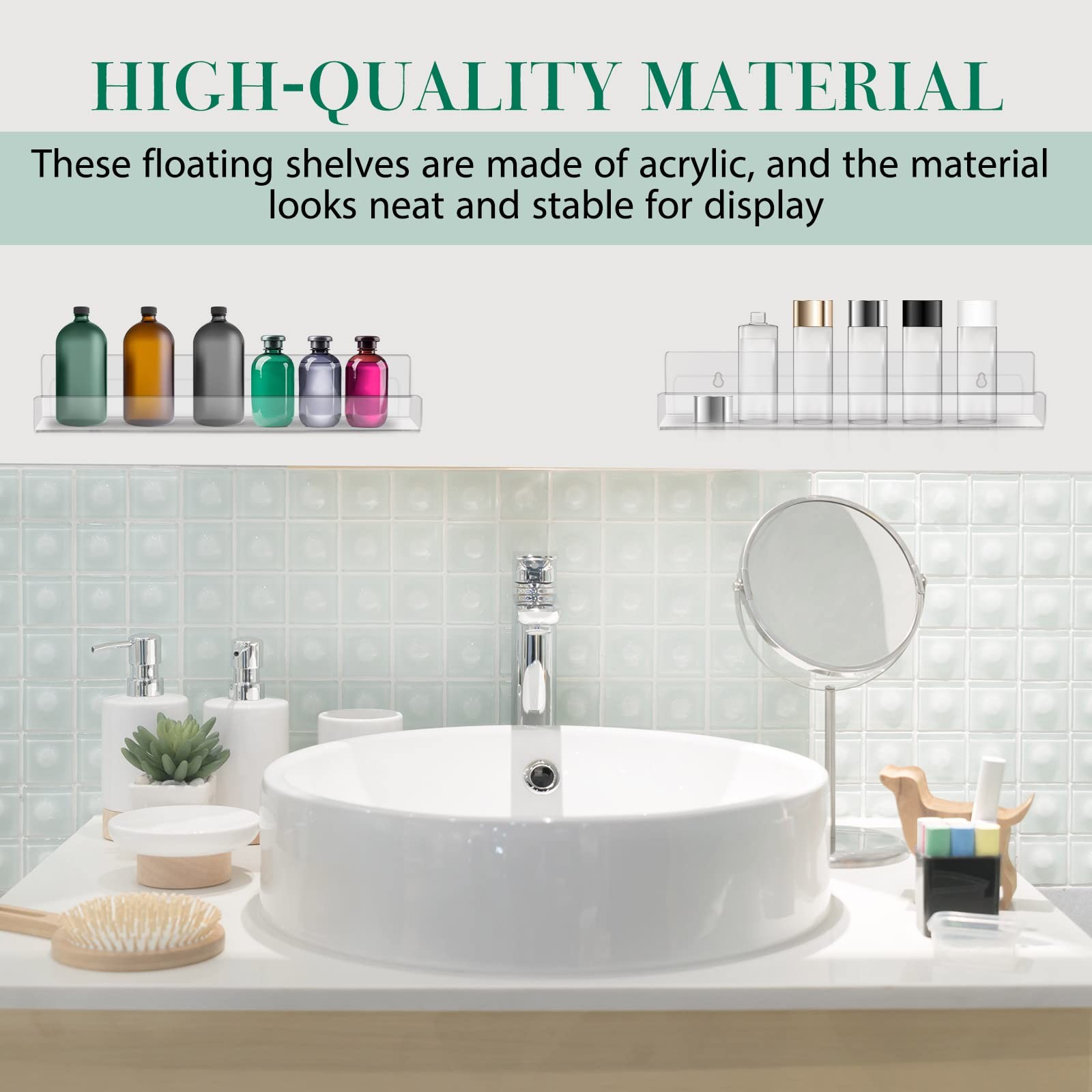 8 Packs 14 Inch Acrylic Floating Shelf Wall Mounted Invisible Acrylic Shelf L...