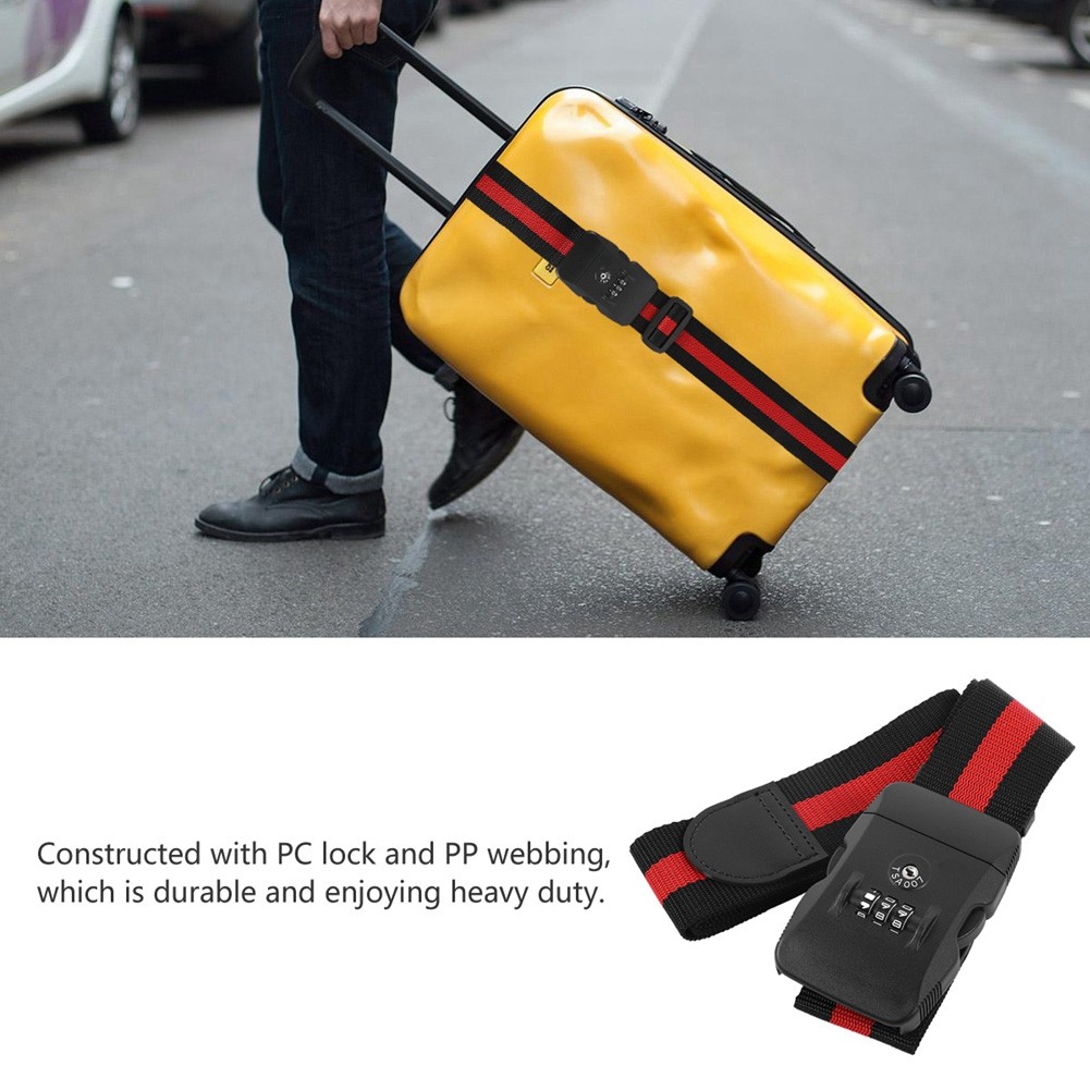 Luggage Strap Cross Travel Suitcase Belt TSA Combination Lock Black Red