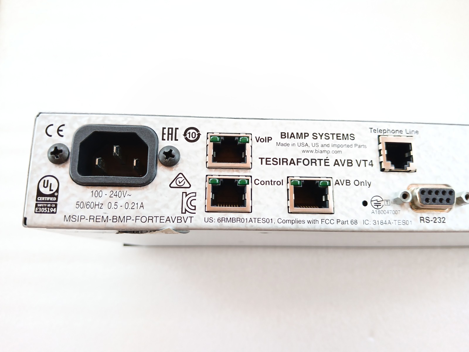 Biamp TesiraFORTÉ AVB VT4 DSP Conferencing Processor w/ Power Cable Tested
