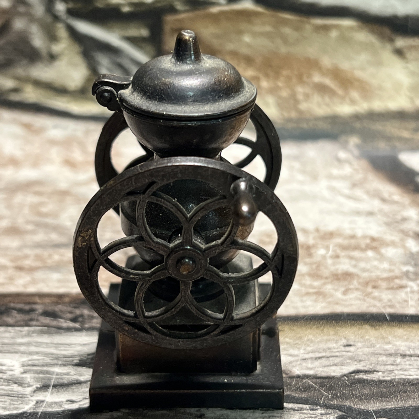 Vintage Mini Coffee Grinder Pencil Sharpener Bronze 2.75" Tall