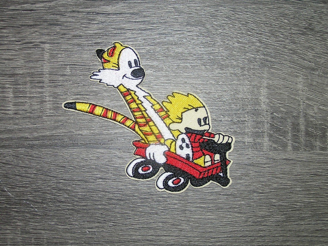 Calvin and Hobbes Cartoon Character Embroidered Iron On Patch 4.5" x 4.25"