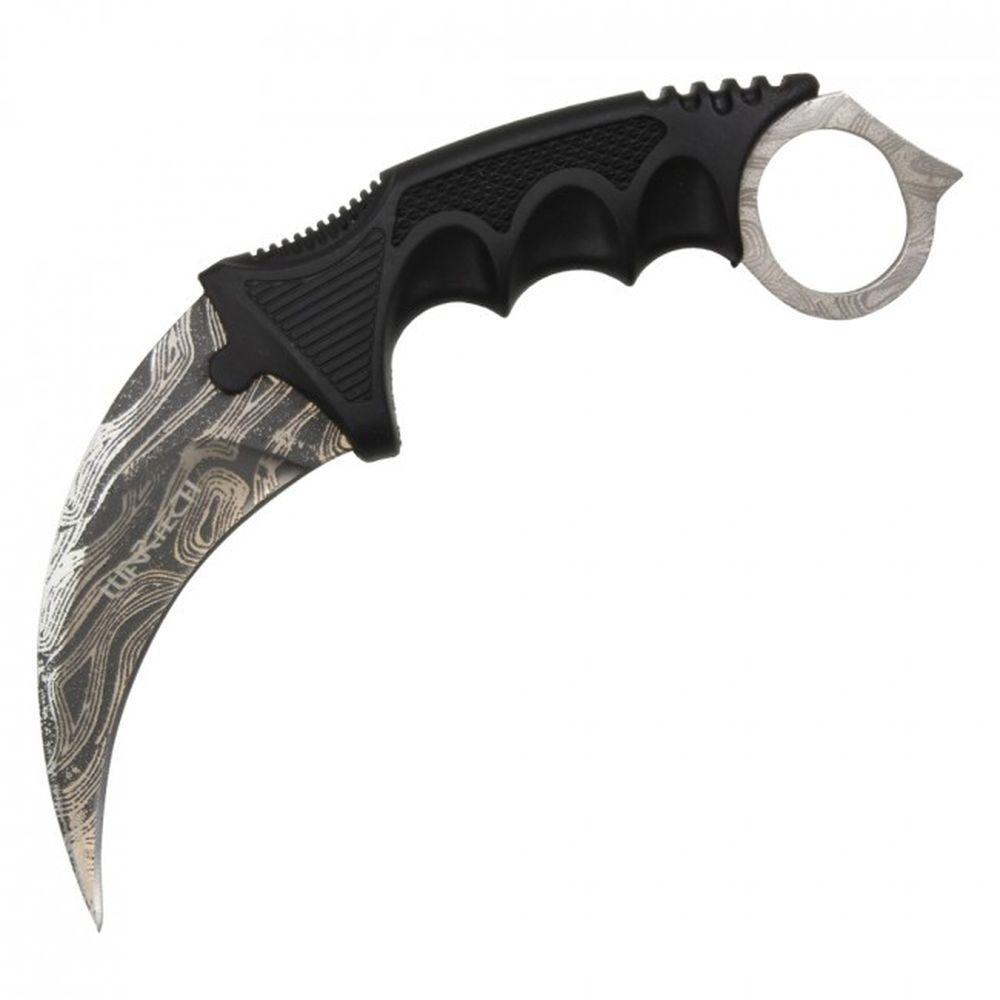 Fixed-Blade Neck Knife | Wartech 2.5" Damascus-Style Tactical Black Karambit
