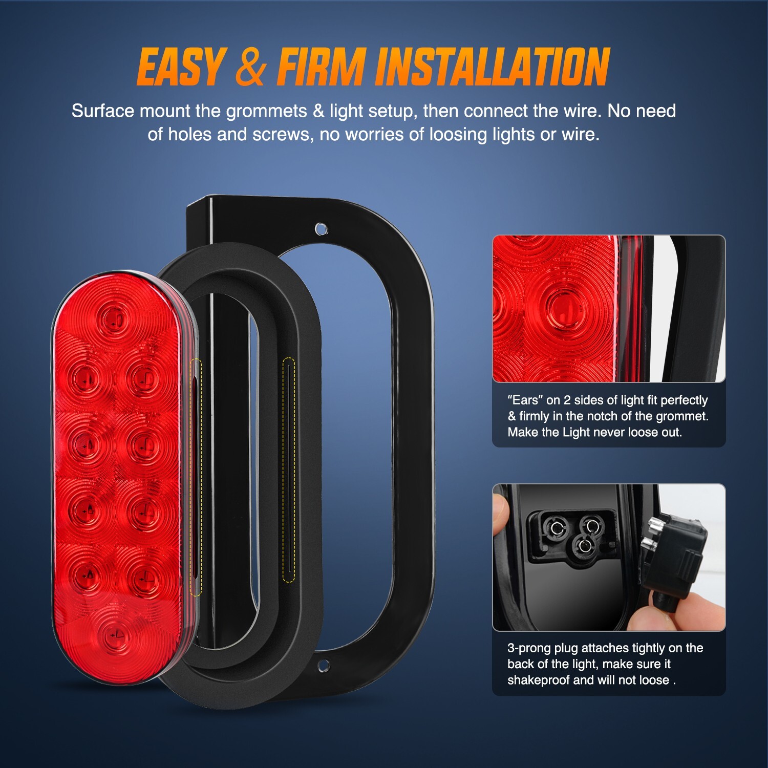 Nilight Hitch Cargo Carrier Oval Light Kit 2PCS 6Inch Red Lights