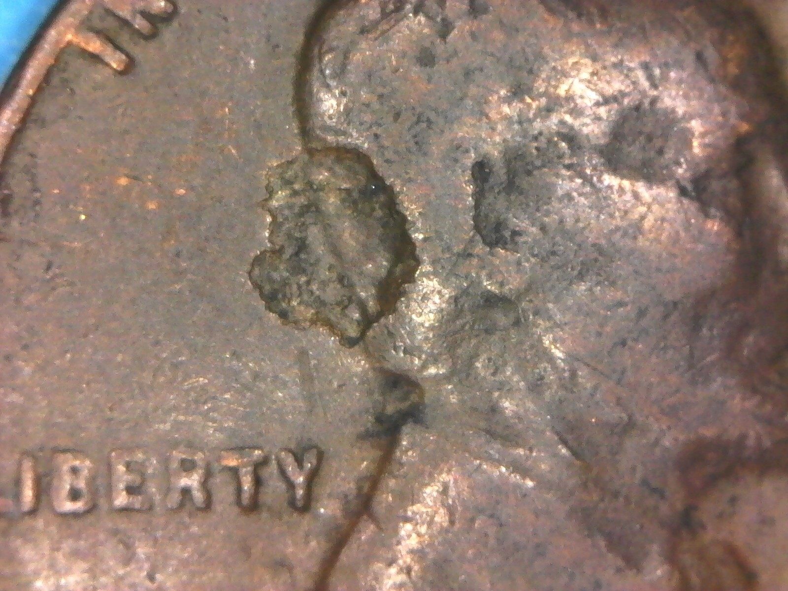 1946 D Lincoln Cent Strike Through Obverse Hole In Head