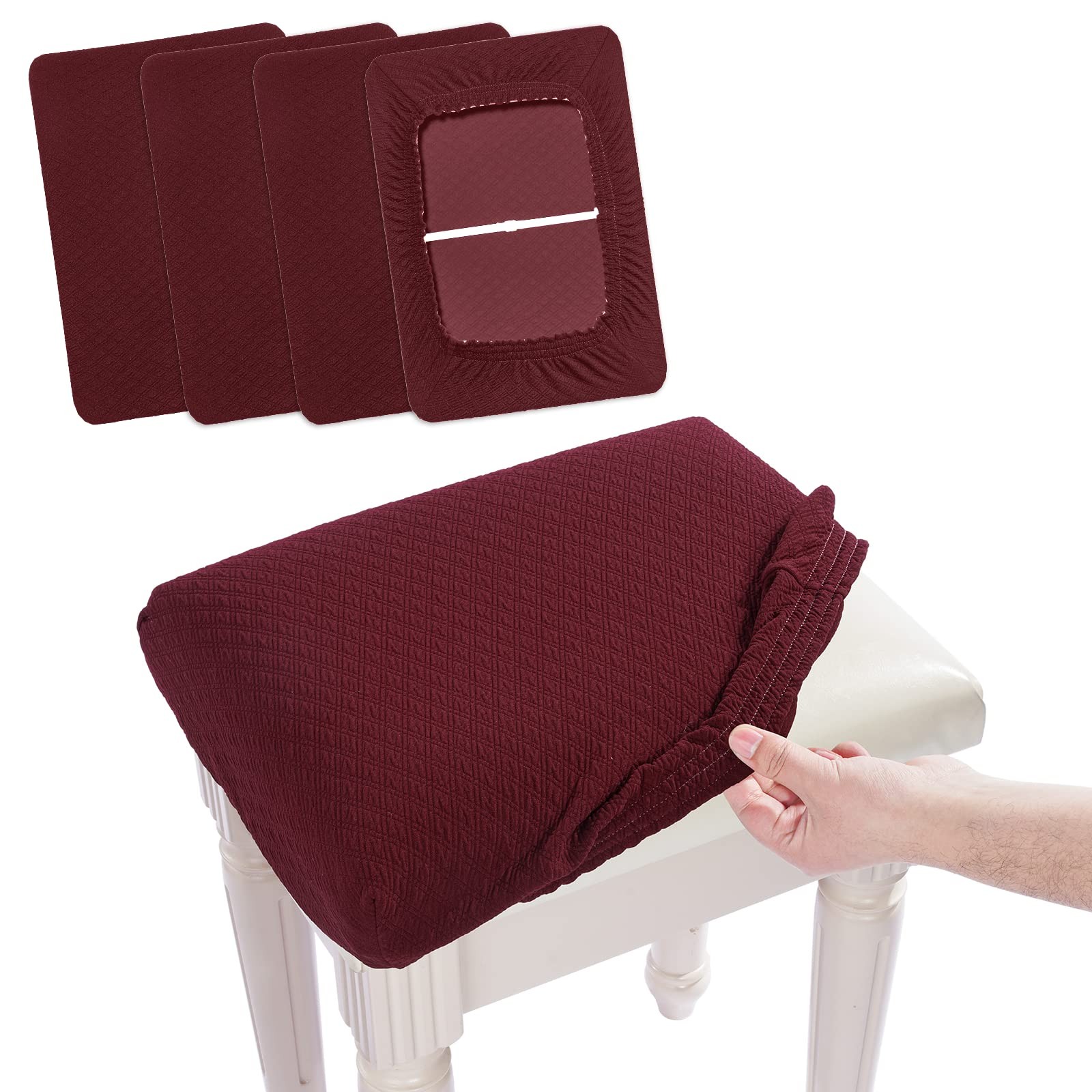 4 pcs Vanity Stool Bench Covers, Luxury Crease-Resistant Jacquard Fabric Sadd...