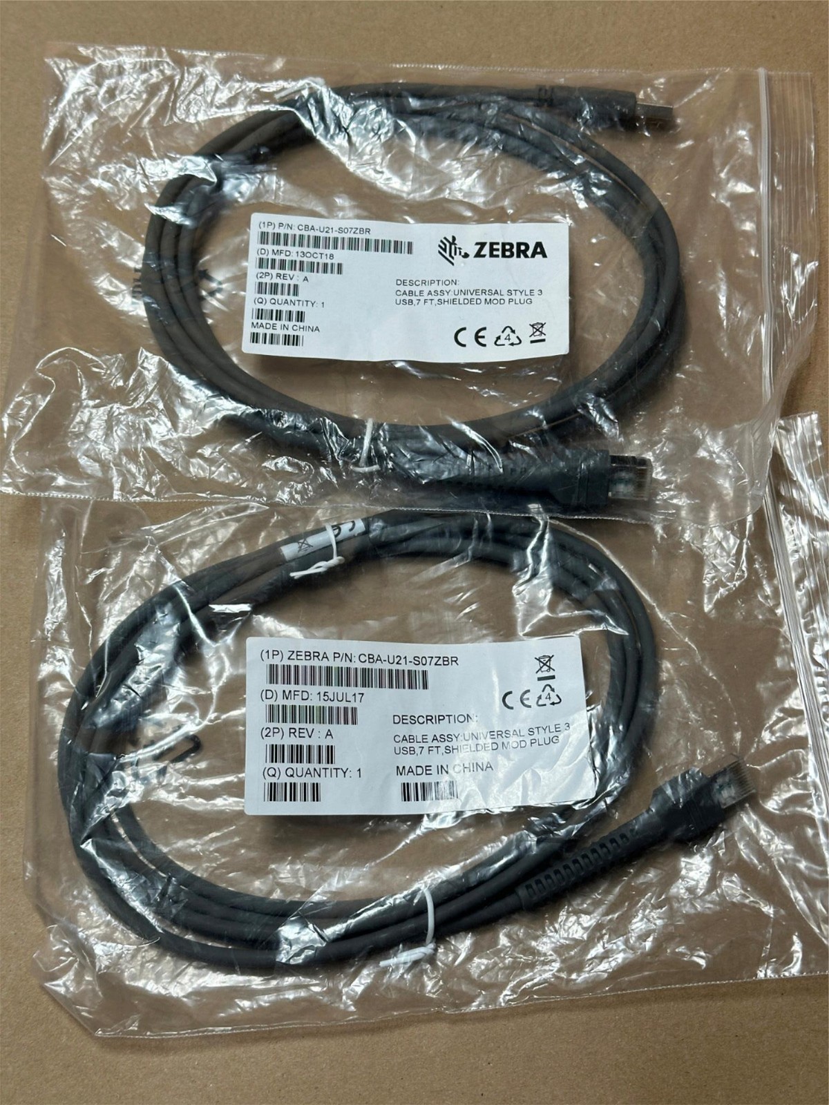 2X PACK LOT Genuine Zebra Style 3 USB Universal Cable 7ft