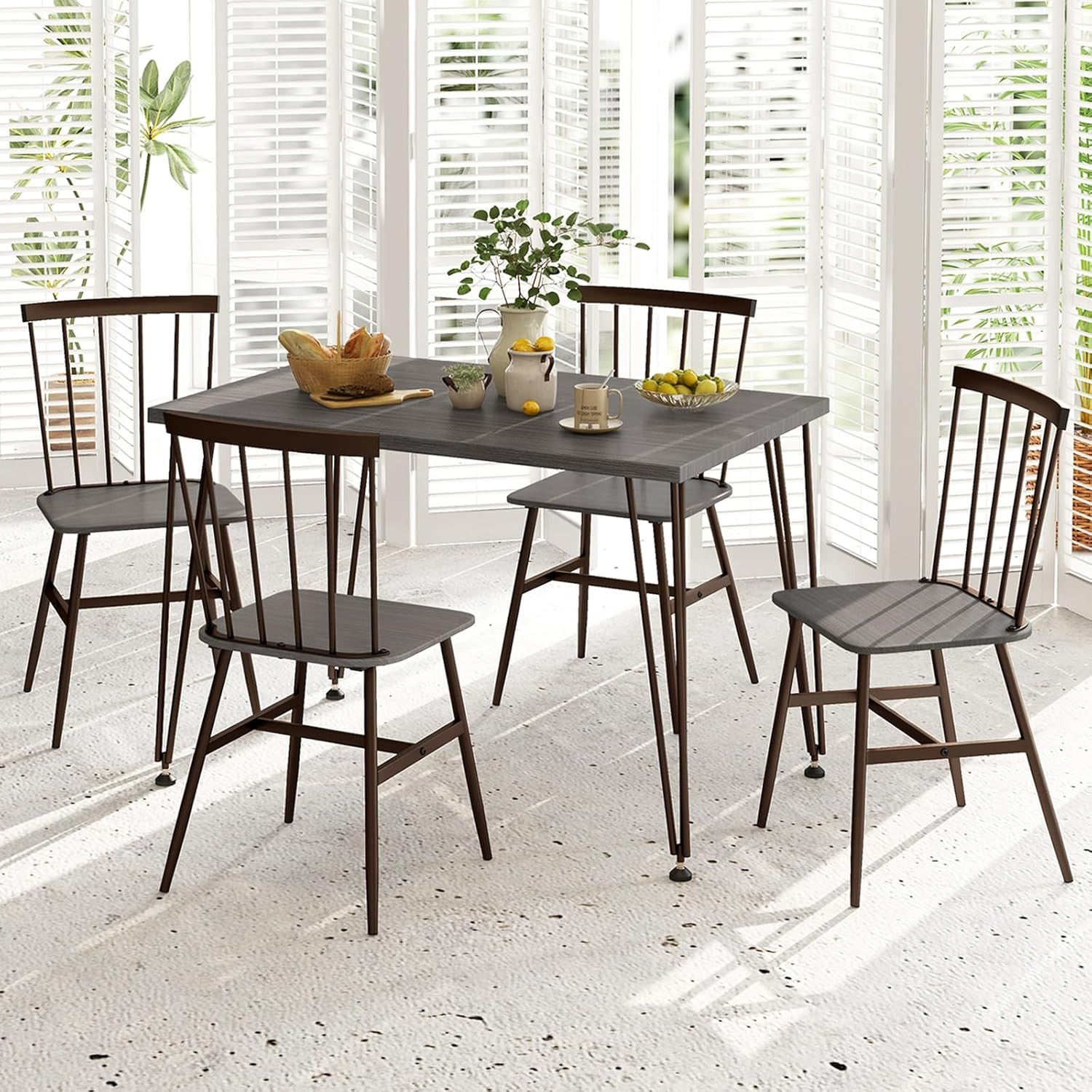 Dining Table Set for 4, Kitchen Table and Chairs Set of 4 W/Metal Frame, 360° Sw