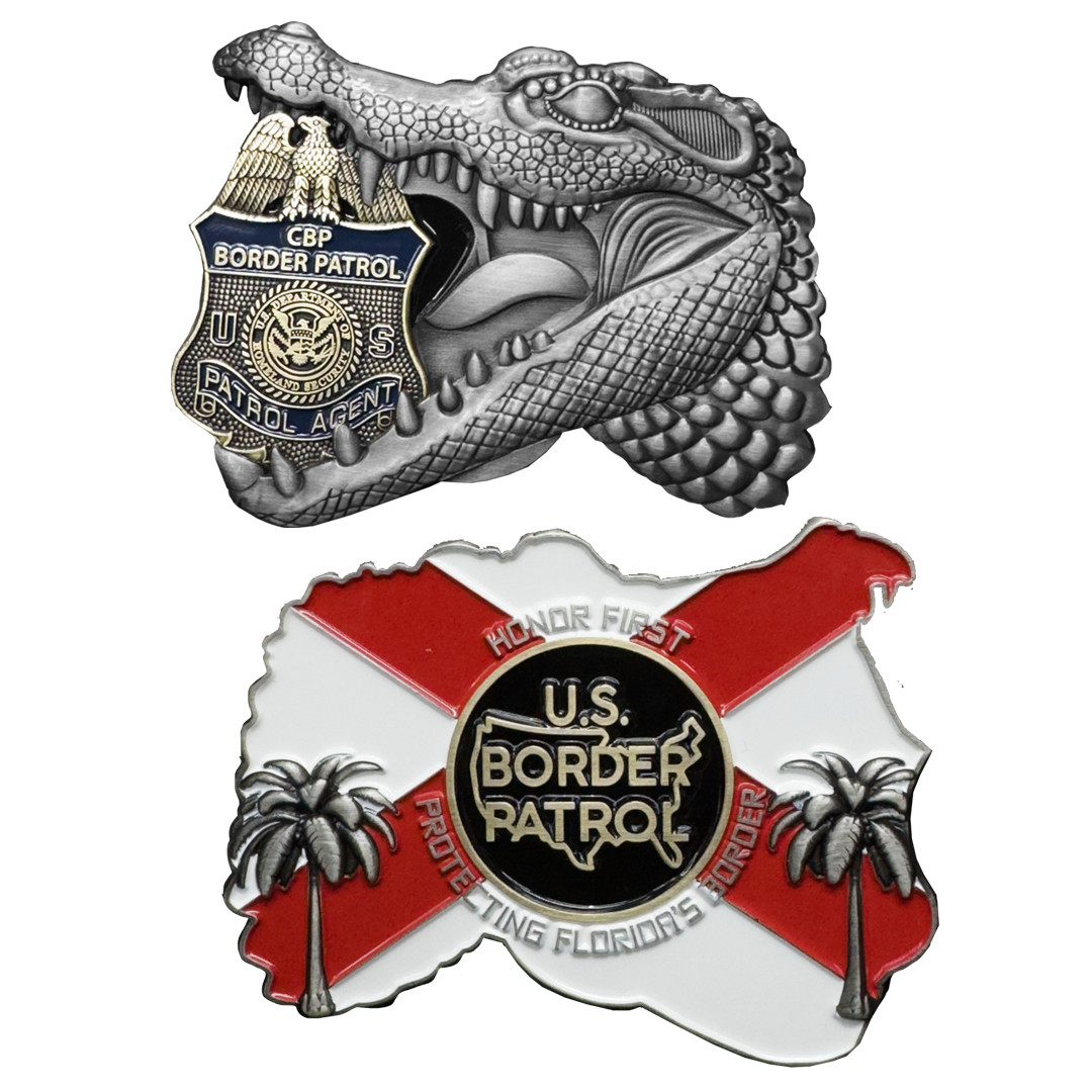 EL15-9 Border Patrol Agent Alligator Alcatraz Challenge Coin Florida Gator Secto