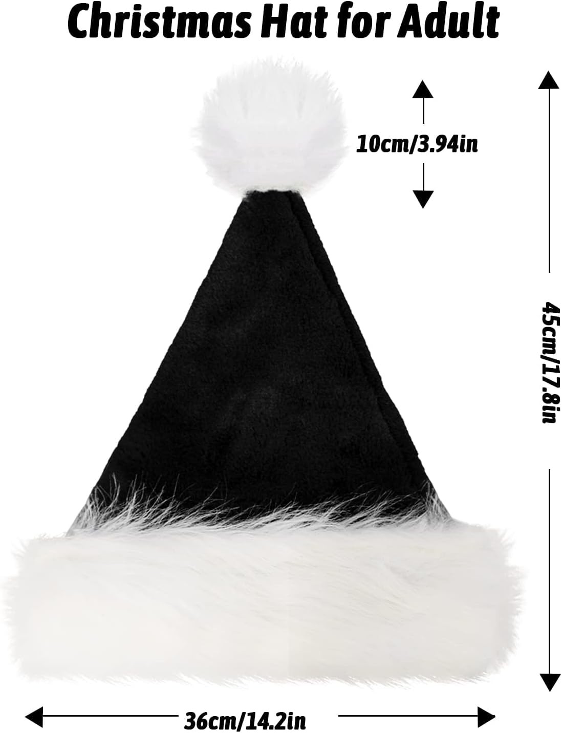 FOIMAS Santa Hat for Adults,Black Plush Medium (17.7"H x 11.8"W), Black
