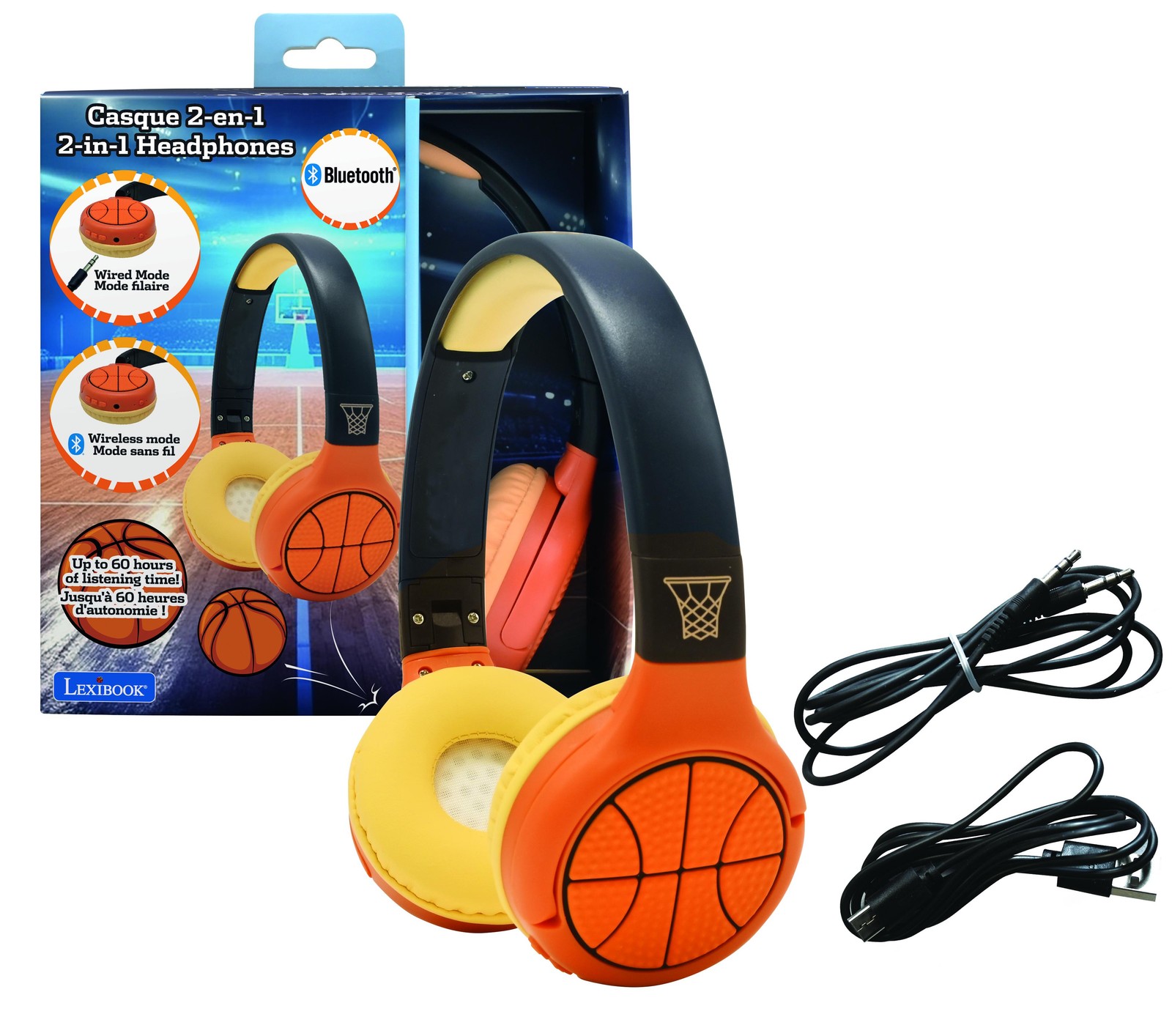 Lexibook Basketball, 2-in-1 Bluetooth & Wired Headphones with microphone and con