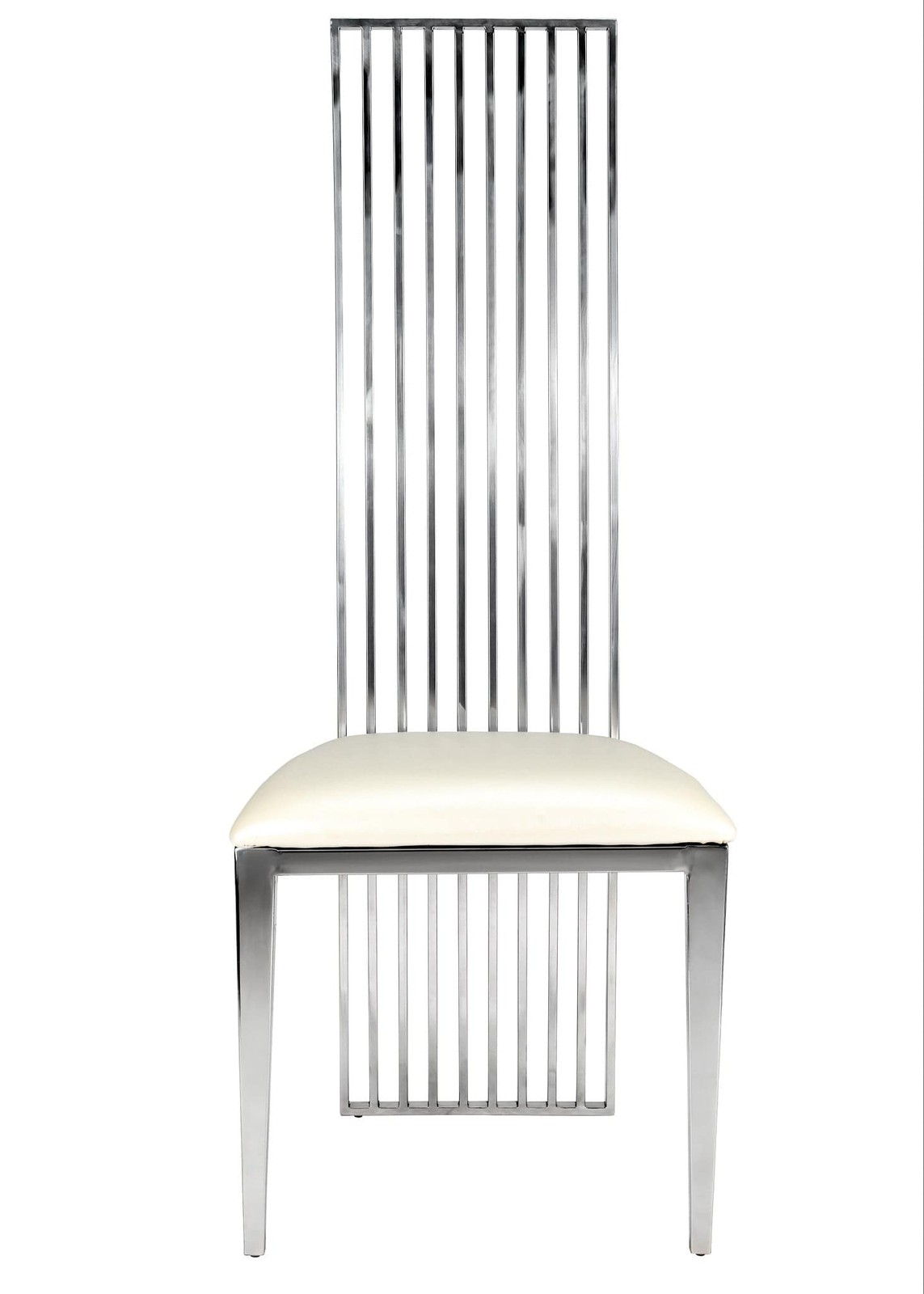 Silver Stainless Steel High Back Chair, Silver Frame, White Vinyl Seat-Chivari