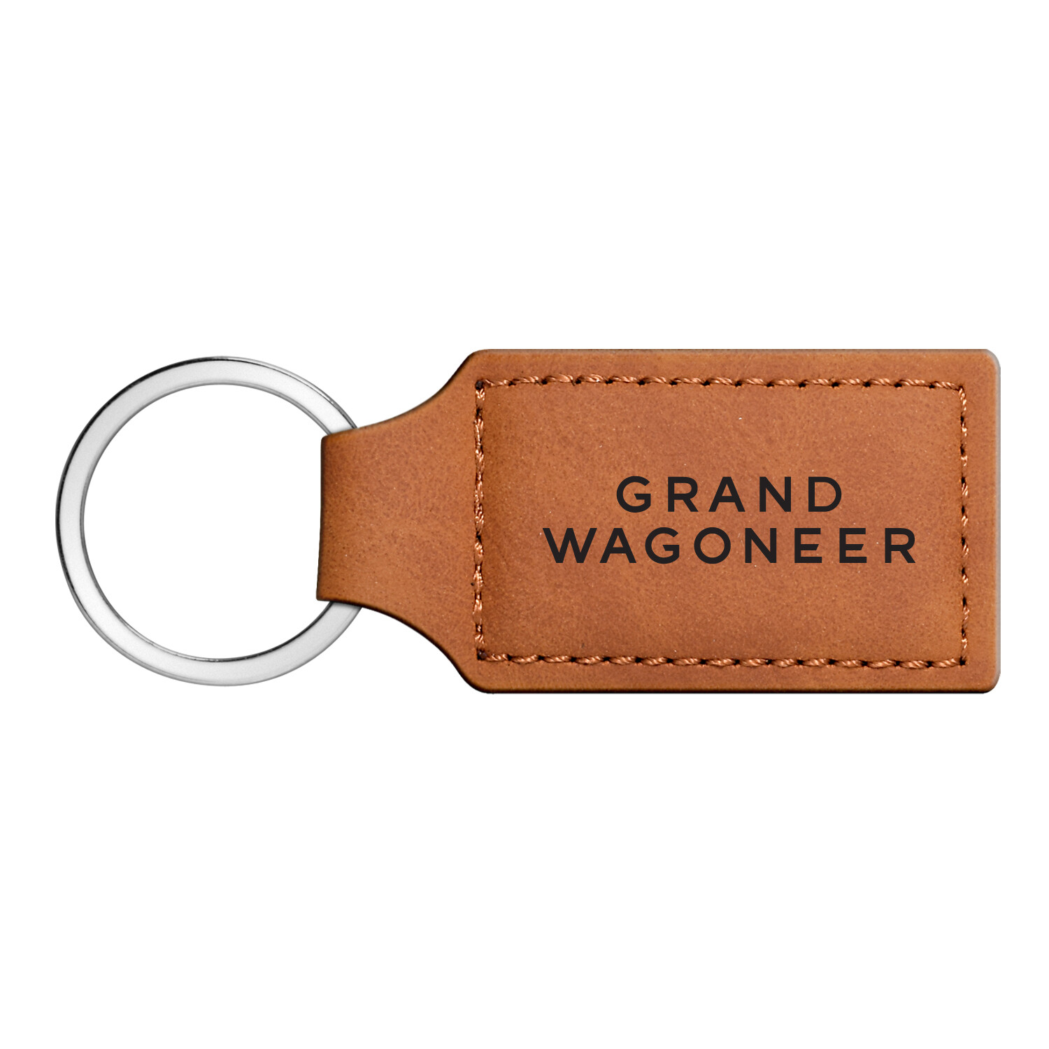 Jeep Grand Wagoneer Rectangular Brown Leather Key Chain