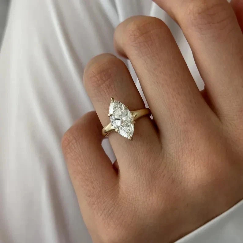 Marquise Cut 2.40 Ct Moissanite Prong Engagement Ring 14K Yellow Gold Plated