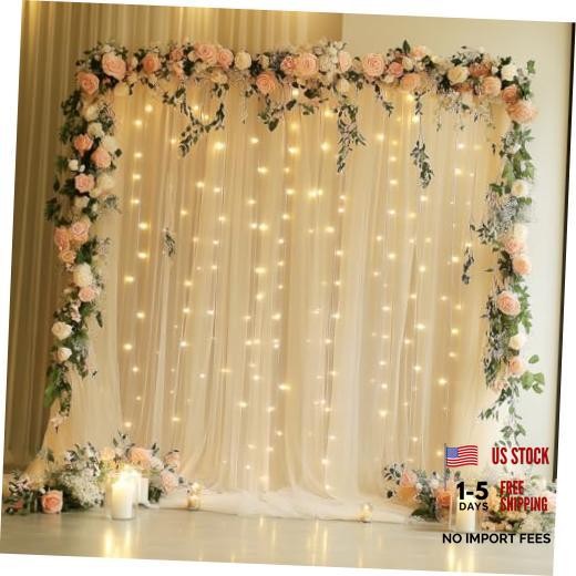 Tulle Backdrop Curtain with 10ft(W) X 8ft(H) (2 Panels 5ft X 8ft) Champagne