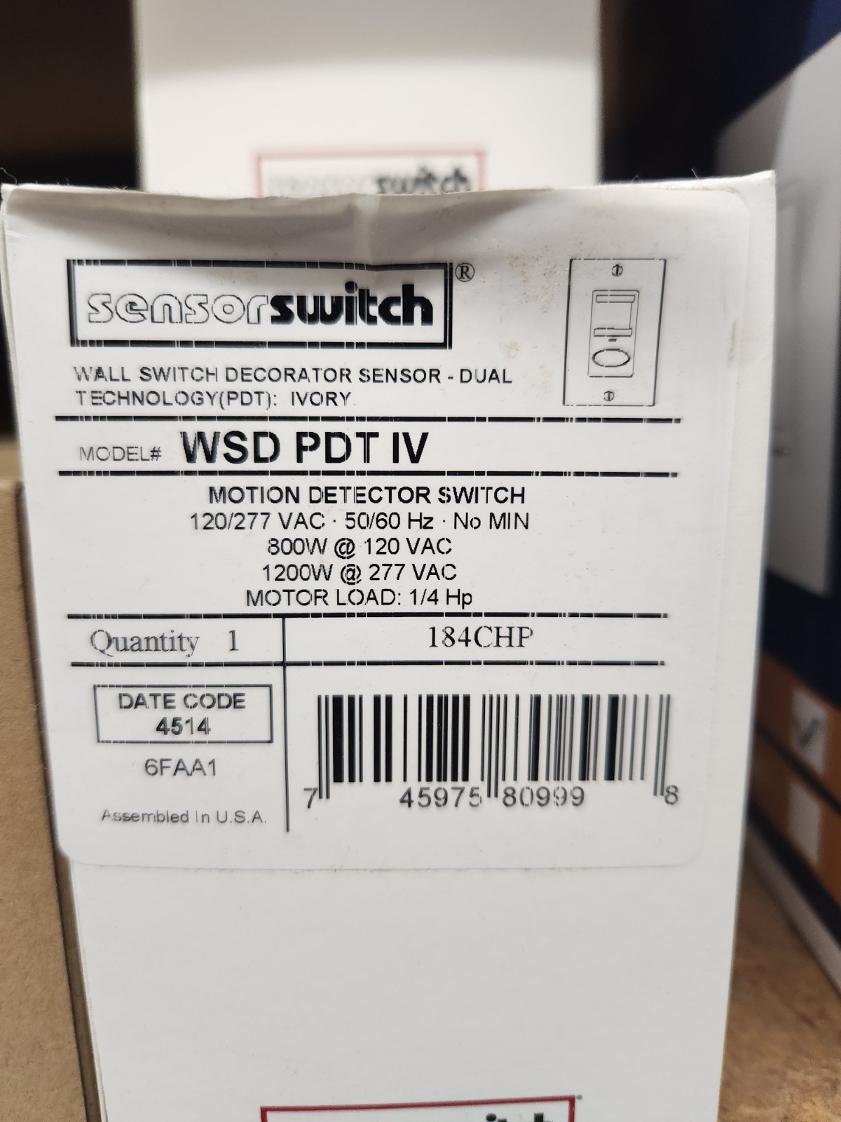 WSD PDT  IV Sensor Switch  Wall Occupancy Sensor, IVORY 120/277 VAC