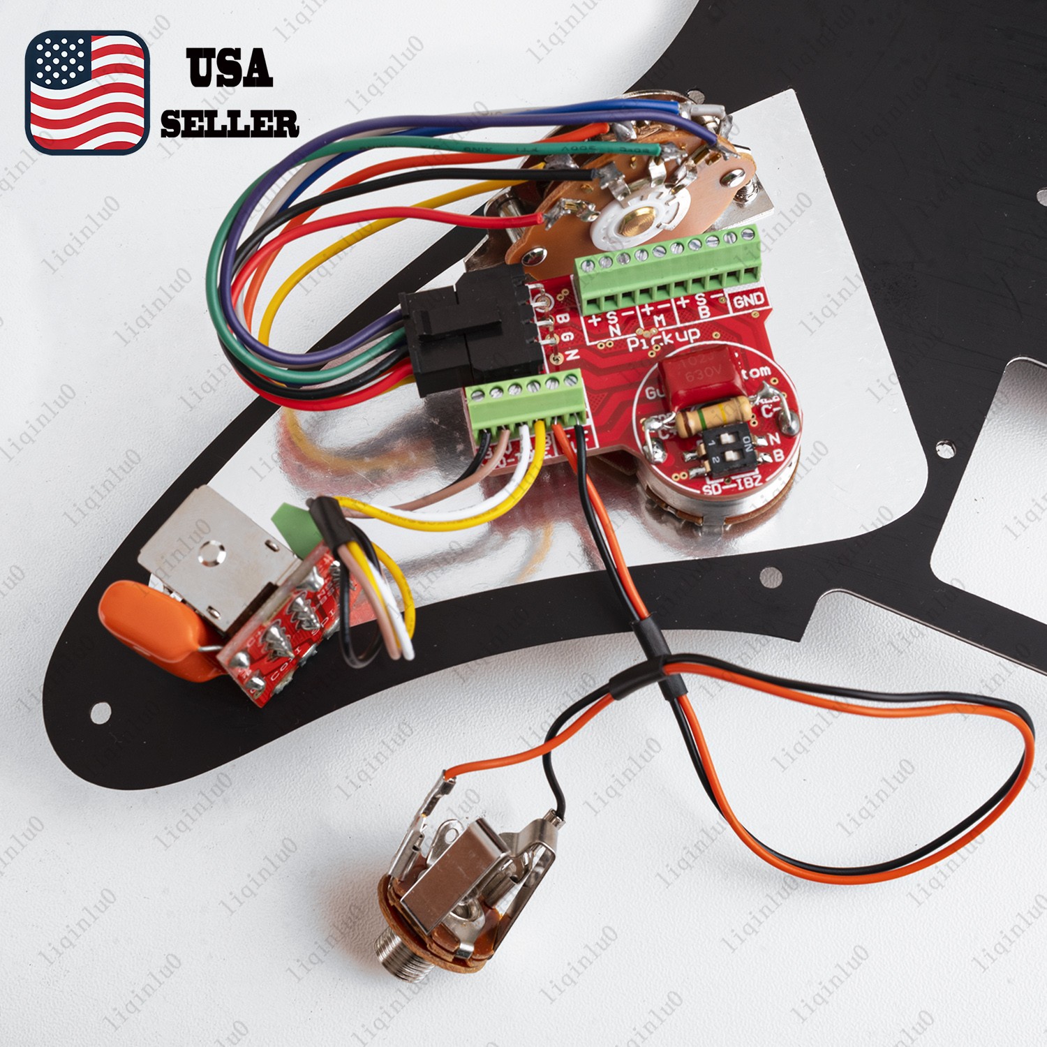 Solderless HSH Wiring Harness, 5-Way Switch, Brass Shaft Pots for Ibanez & Strat