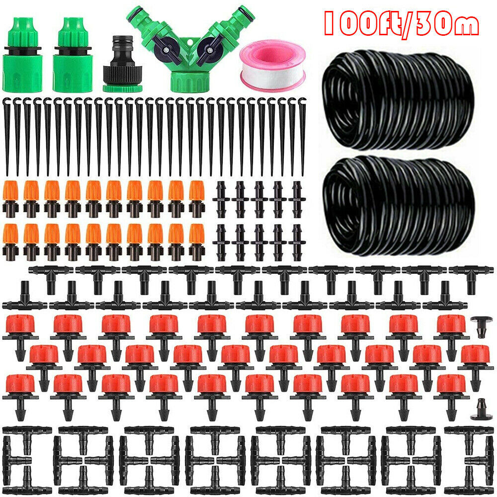 100FT Drip Irrigation System Plant Self Garden Watering Hose Spray Kit DIY USA