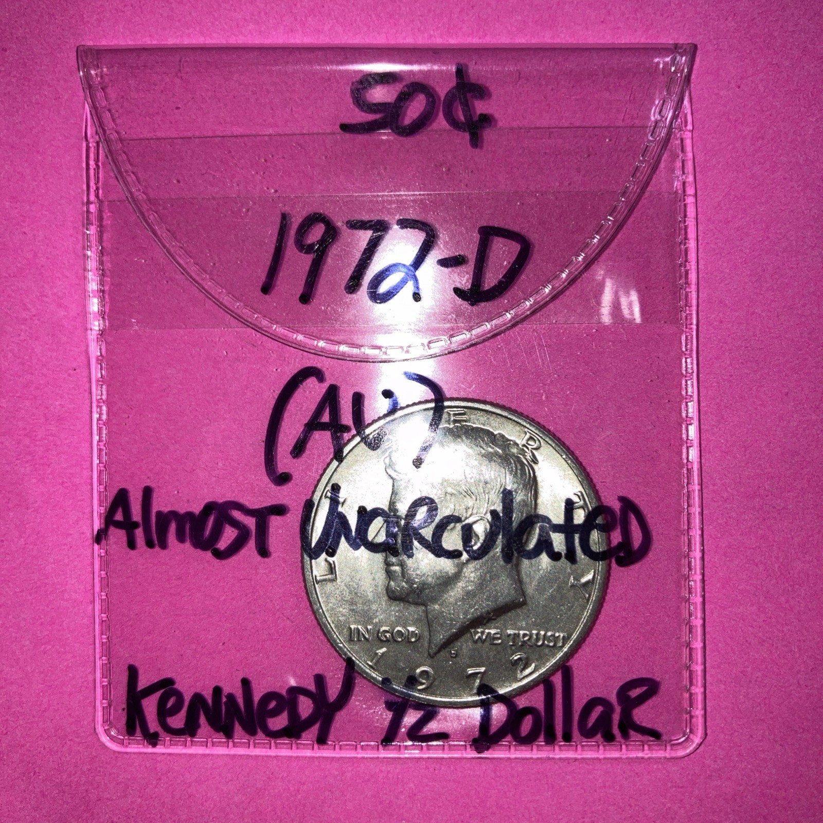 1972-D Kennedy Half Dollar 50c Coin (AU)Aimost Uncirculated Condition Free Ship!