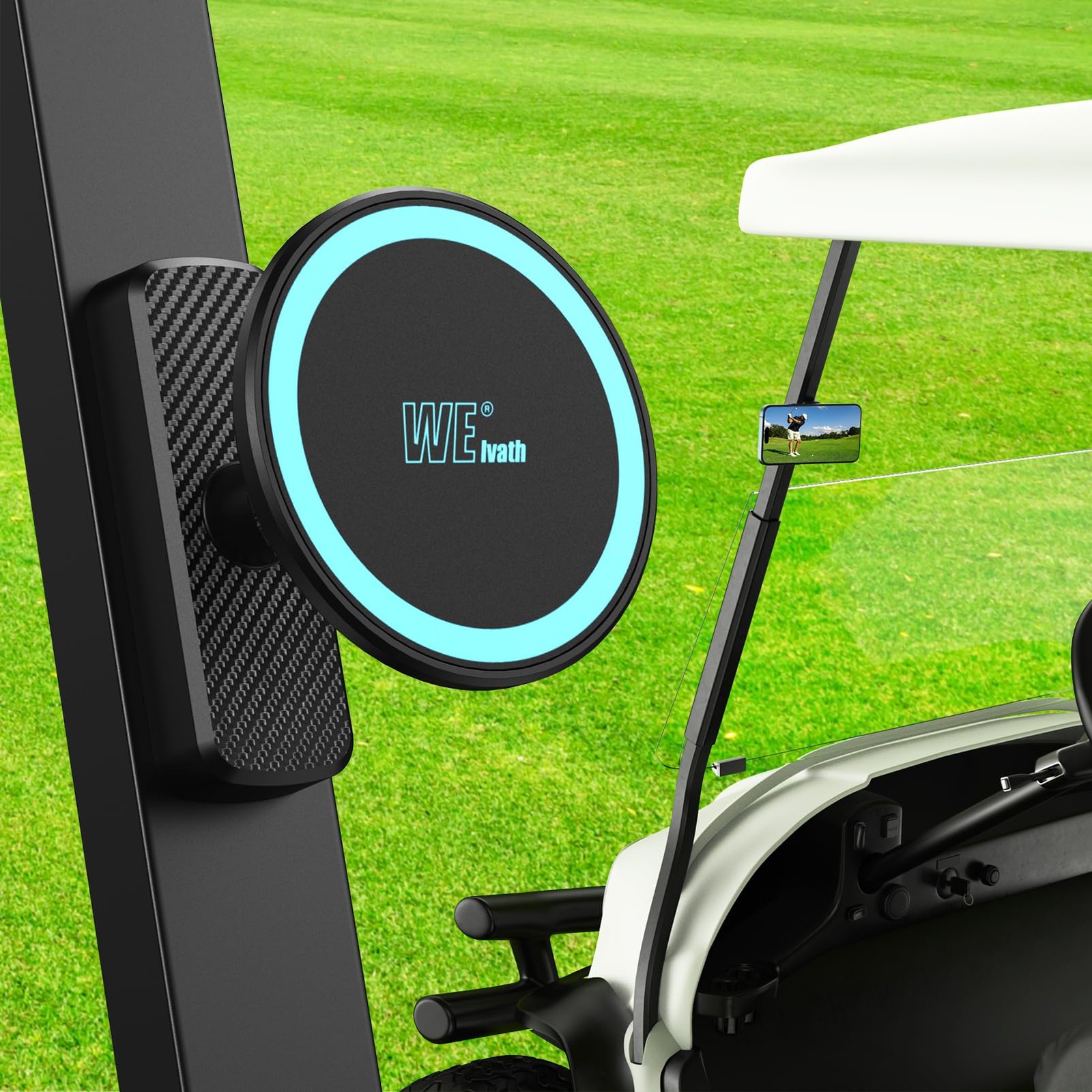 welvath Magnetic Golf Cart Phone Holder, Mount Holder Compatible Black