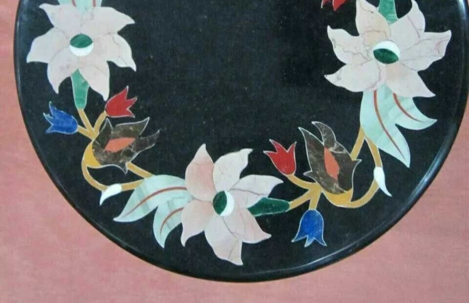 18" Black Marble Round Coffee Table Pietradura Inlay Art Handmade Work Home Deco