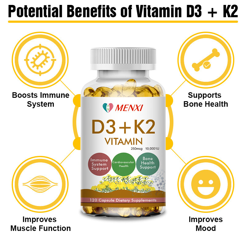Vitamin D3 & K2 10,000IU MK7 Softgels For Bone Blood Heart Health Immune Support
