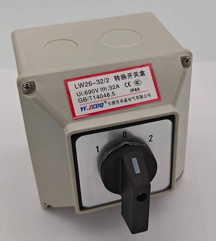 Changeover Switch Rotary Cam Waterproof Box 380V 32A 8 Terminals LW26-32/2