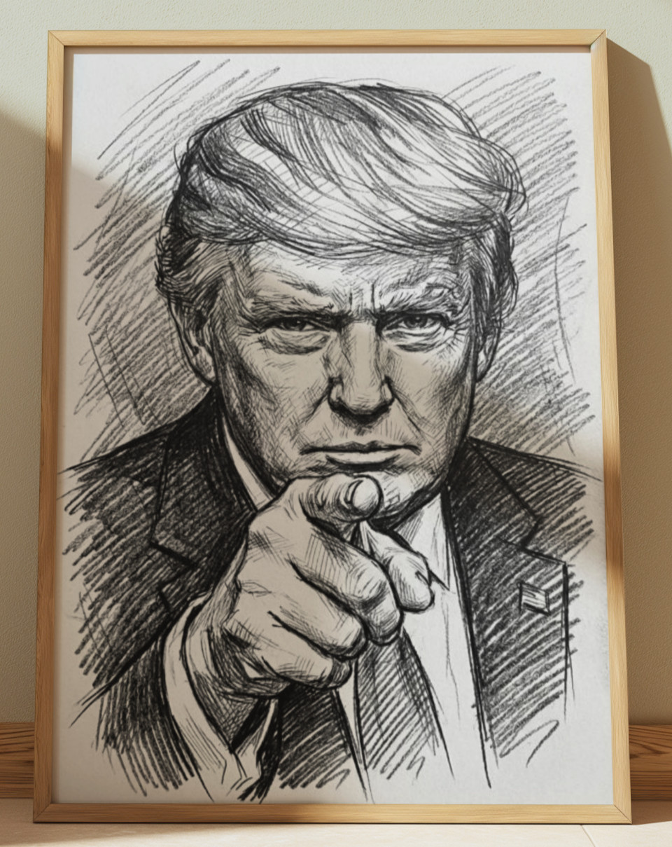 DONALD TRUMP DRAWING PRINT PORTRAIT SKETCH 8" x 10" TRUMP PRESIDENT OF USA