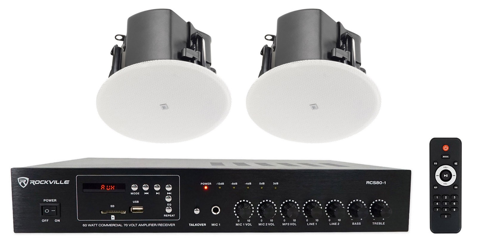 (2) JBL Control 412C/T 3" Commercial 70v Ceiling Speakers For Restaurant/Bar+Amp