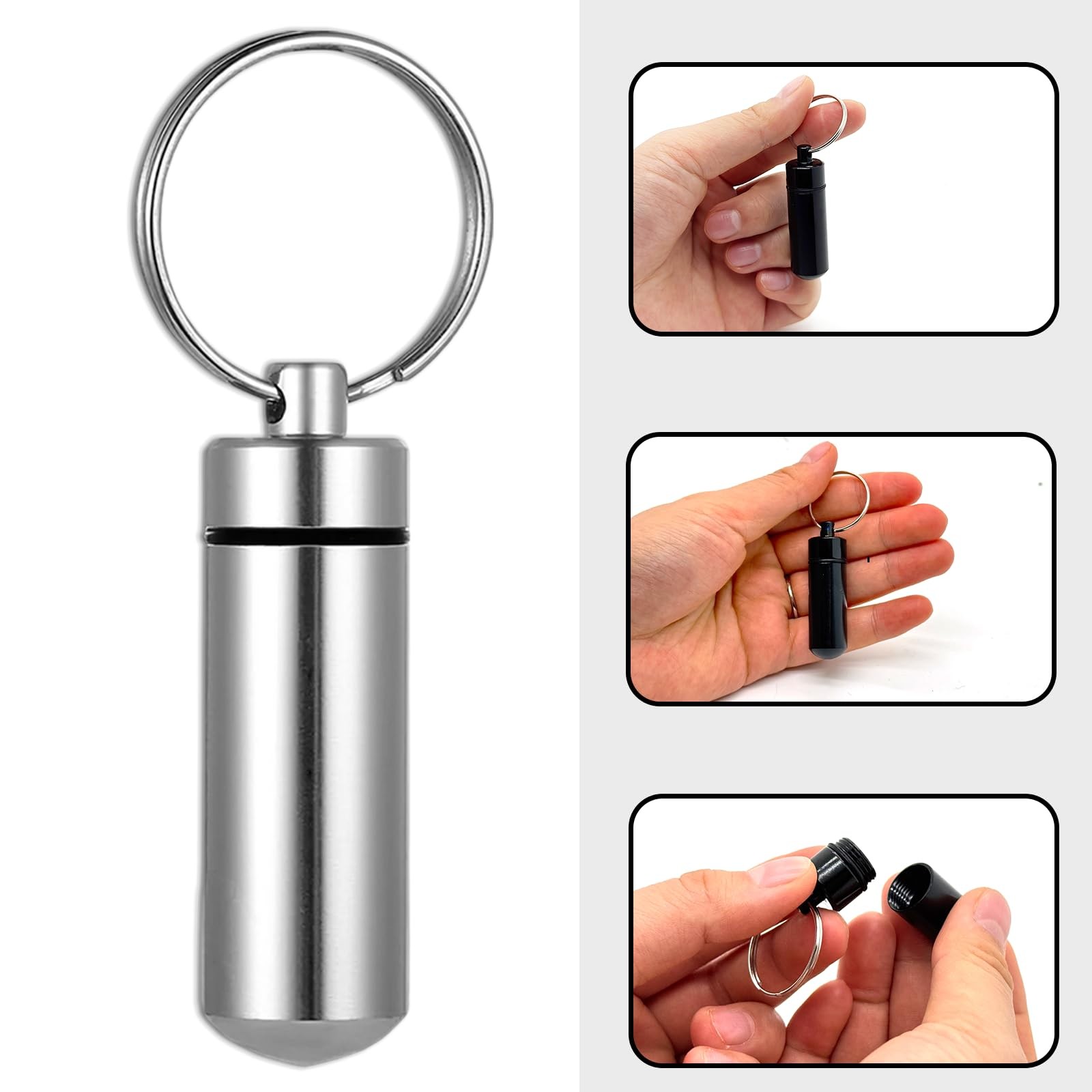 6 Pack Silver Cylinder Urn Keychains for Ashes, Waterproof Memorial Vial Keep...