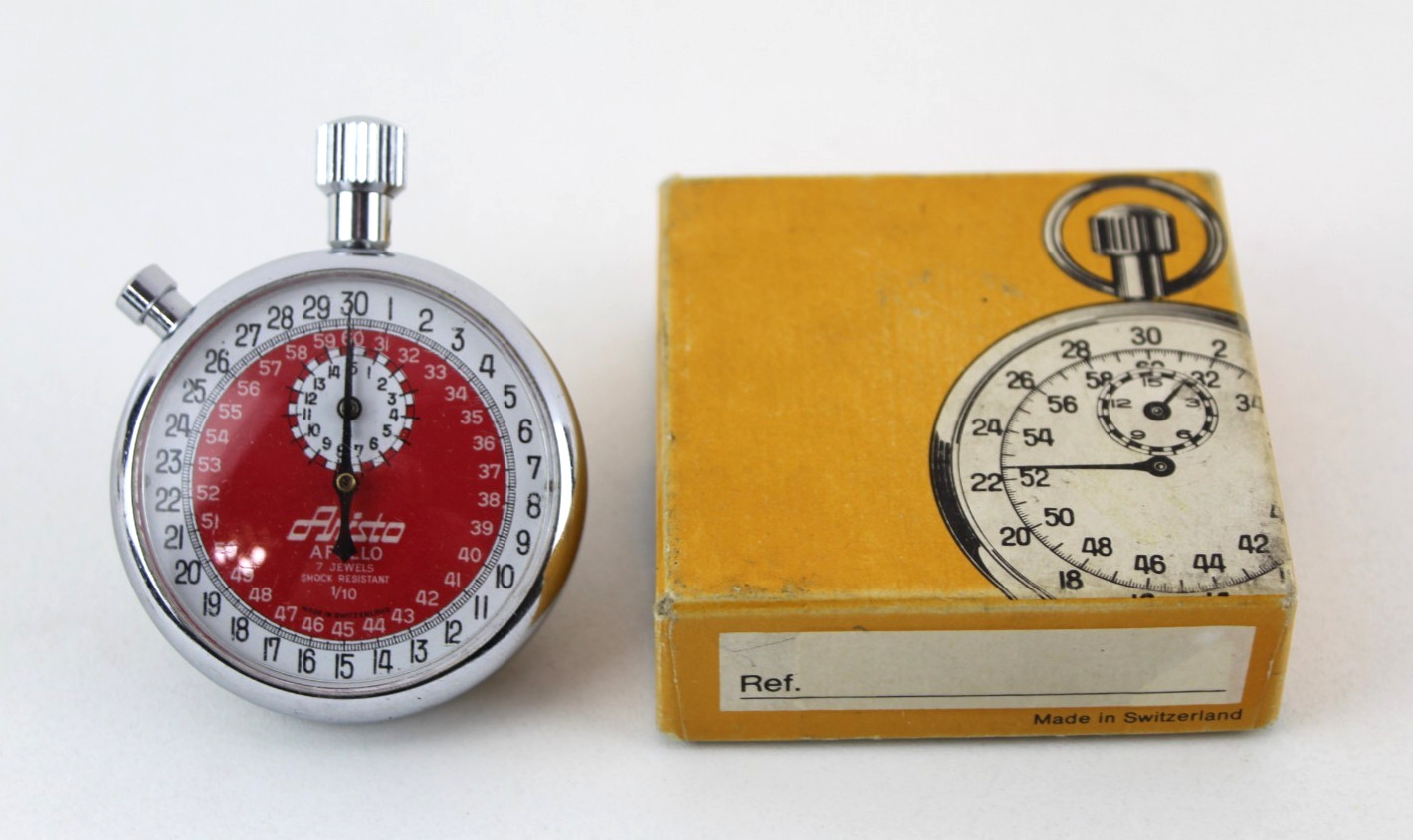 Aristo Apollo Shock Resistant Mechanical Stopwatch Chronograph Silver - Red Face