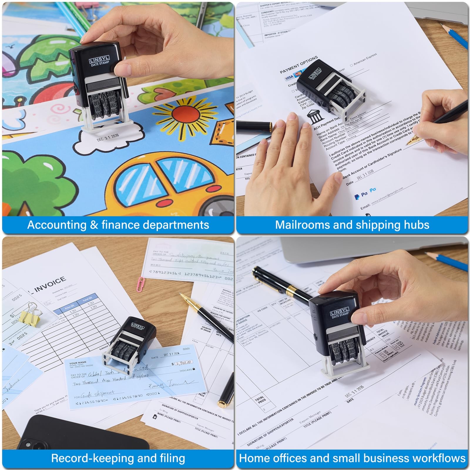 SelfInking Date Stamp, 12Year Adjustable Date Stamper with Builtin Black Ink