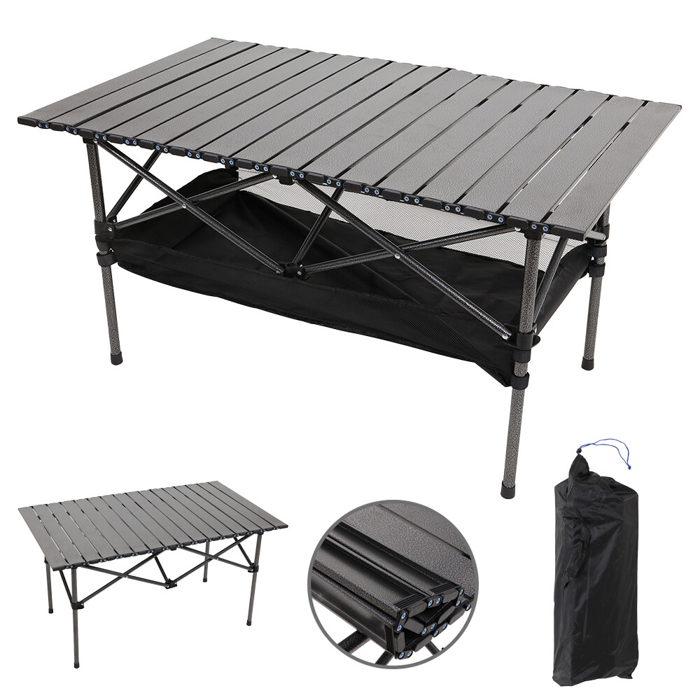 Folding Camping Table Portable Height Adjustable Aluminum Picnic Carry Bag 37"