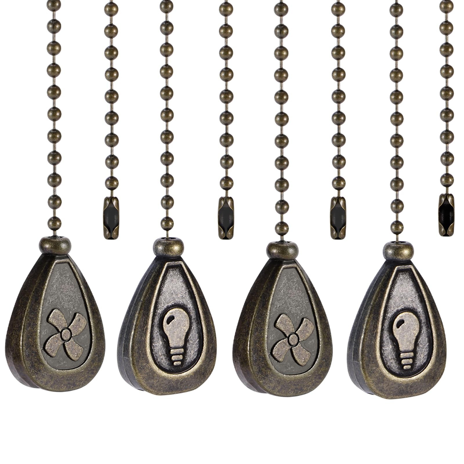 4 Pack Bronzed Ceiling Fan Pull Chain Extension, 12 Inches Classic Drop Shape...