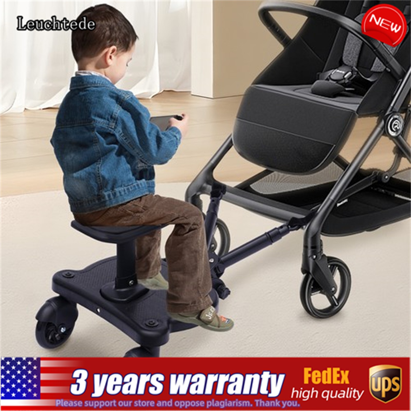 Universal 2 in 1 Stroller Ride Board &Detachable Seat, Stroller Glider board