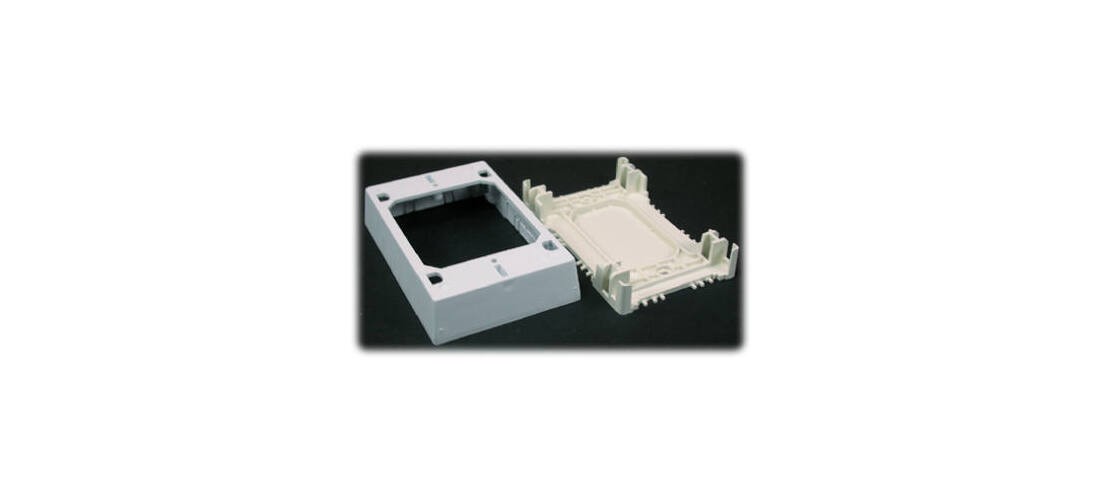 NMW Outlet Box, 1 -Gang, 0 -Knockout, Plastic, White, Wall Mounting
