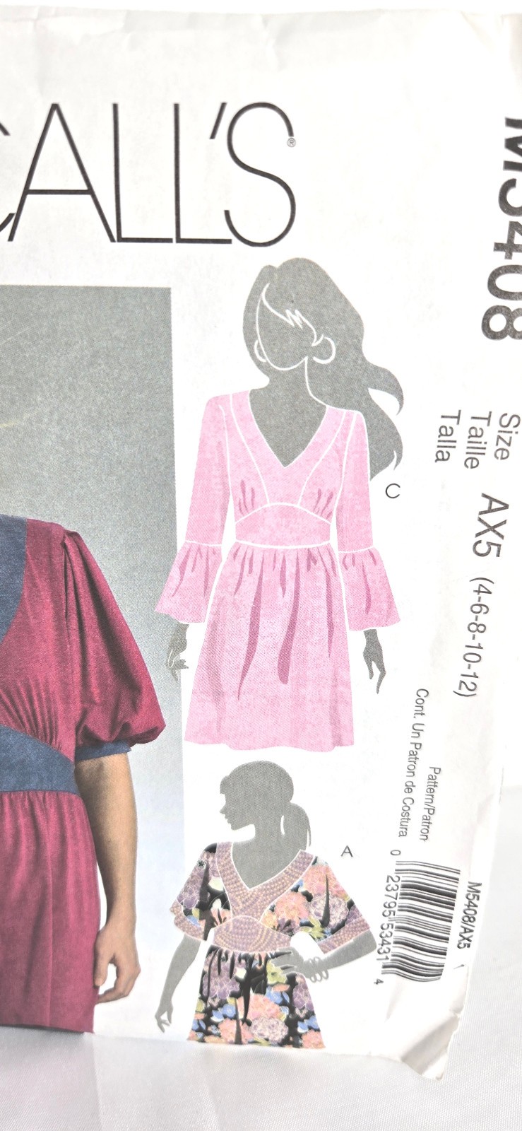 Pullover Top Pattern McCall's M5408 AX5 Uncut Loose Fitting Size 4 To 12