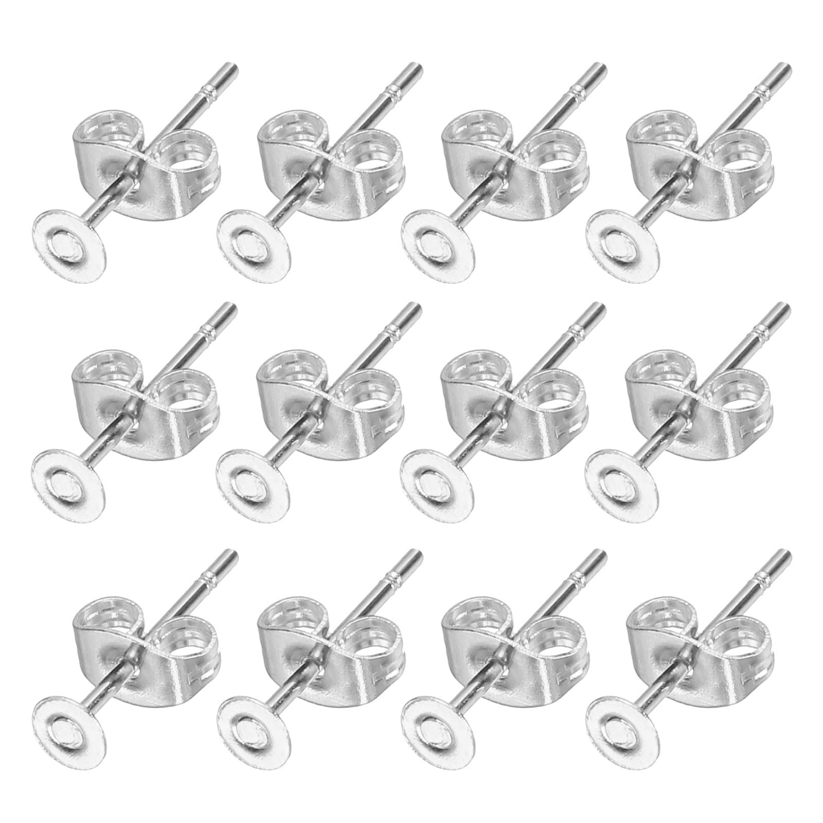 uxcell 100Pcs Stud Earring Posts, 3mm Stainless Steel Flat Pad 3mm, Silver